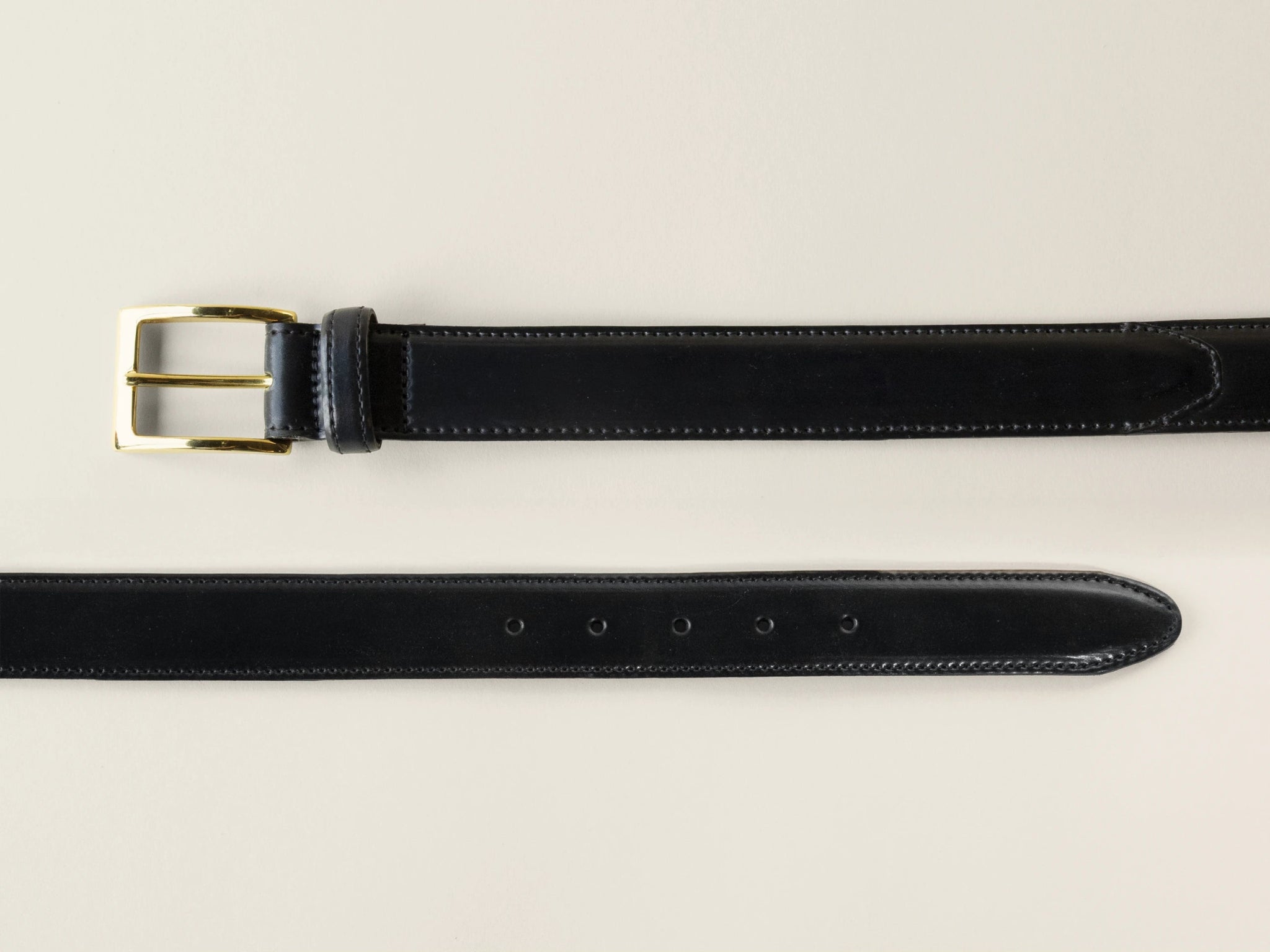 Black Shell Cordovan Belt, Brass, 32mm - The Tannery Row