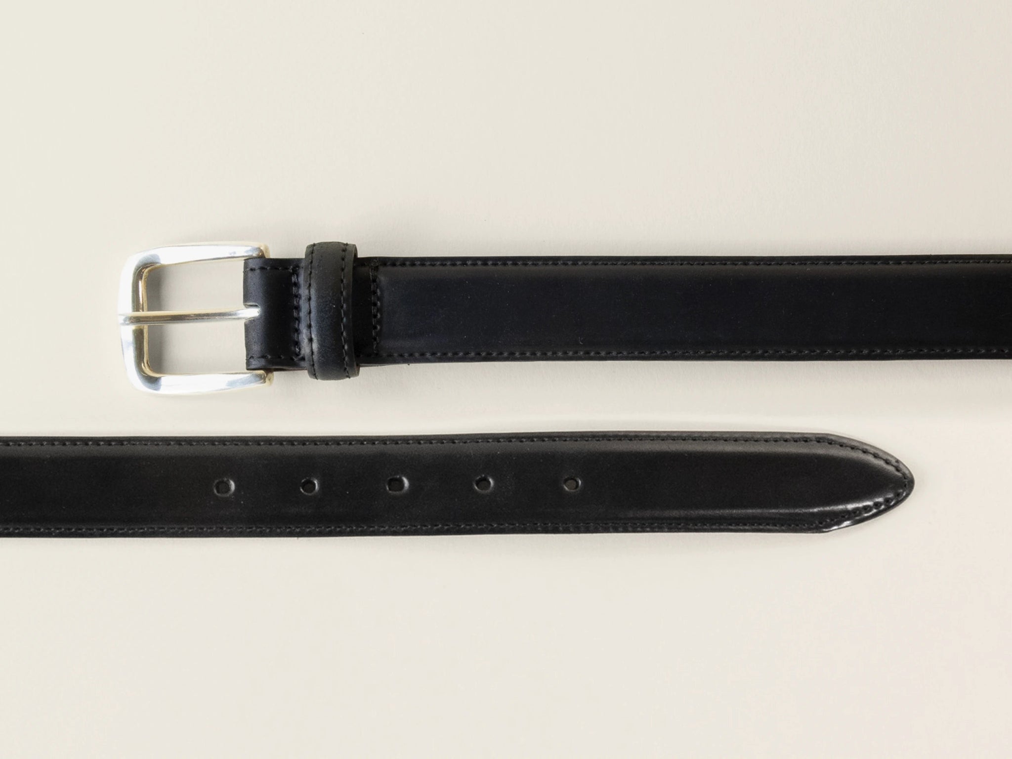 Black Shell Cordovan Belt, Silver, 30mm - The Tannery Row