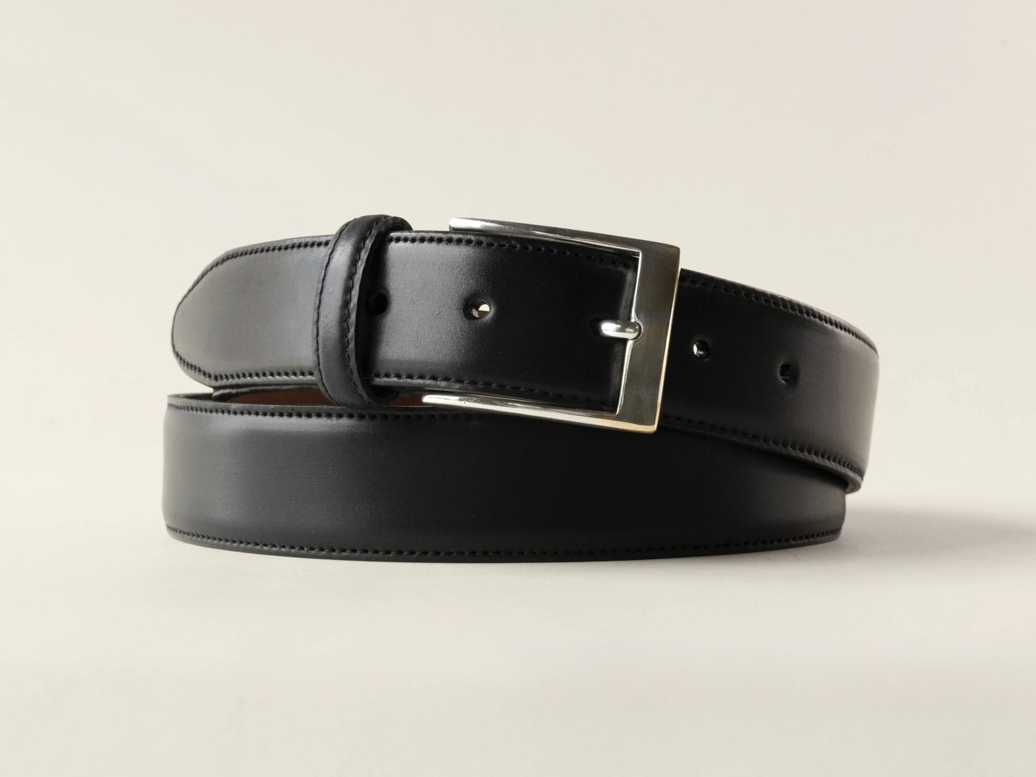 Black Shell Cordovan Belt, Silver, 35mm - The Tannery Row