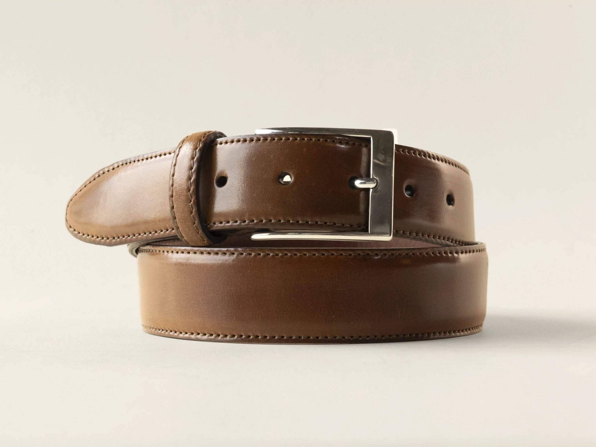 Natural Shell Cordovan Belt, Brass, 35mm - The Tannery Row